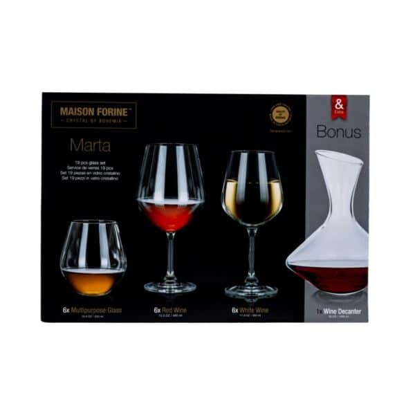 Martha Glassett 19 deler. Rødvinsglass, hvitvinsglass, vinkaraffel og flerbruksglass