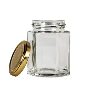 Hexagonal seksant glass jars 290ml