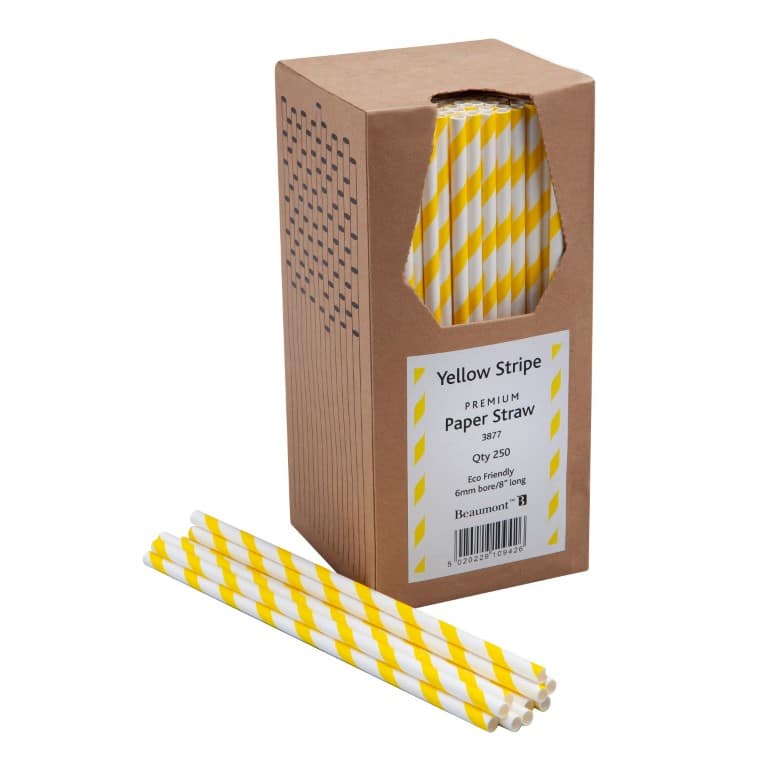 20cm papirsugeror gul hvit stripet 250pk Medium