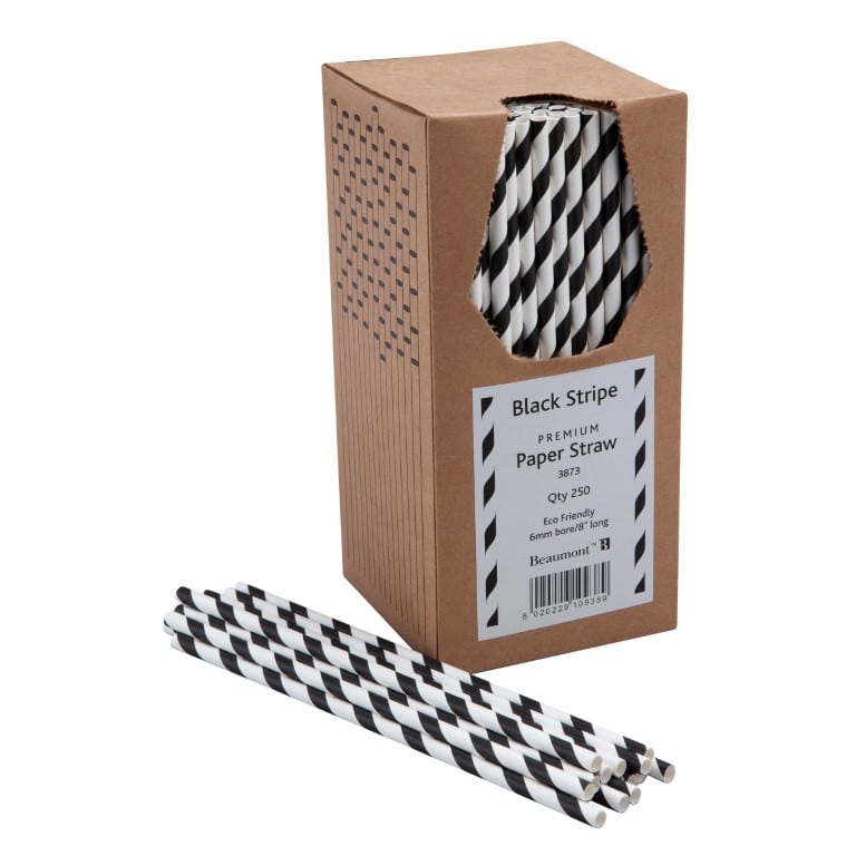 20cm papirsugeror sort hvit stripet 250pk Medium