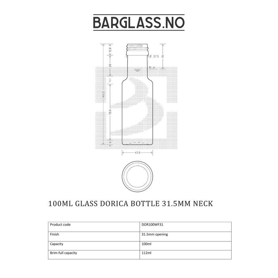 100ml Dorica glassflaske 31-5mm tegning